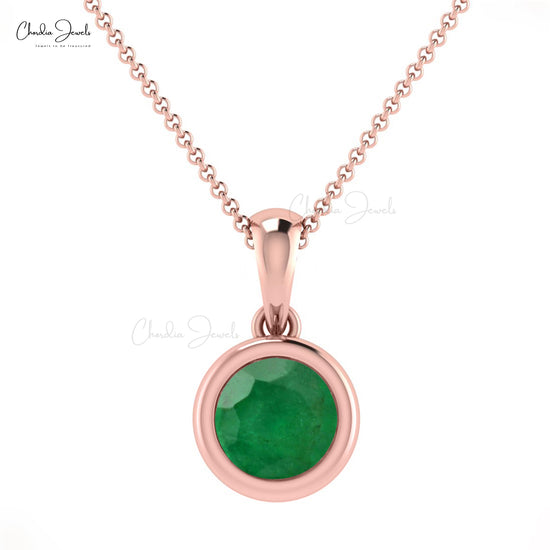 Single Stone Pendant With Emerald Gemstone 14k White Gold May Birthstone Solitaire Pendant