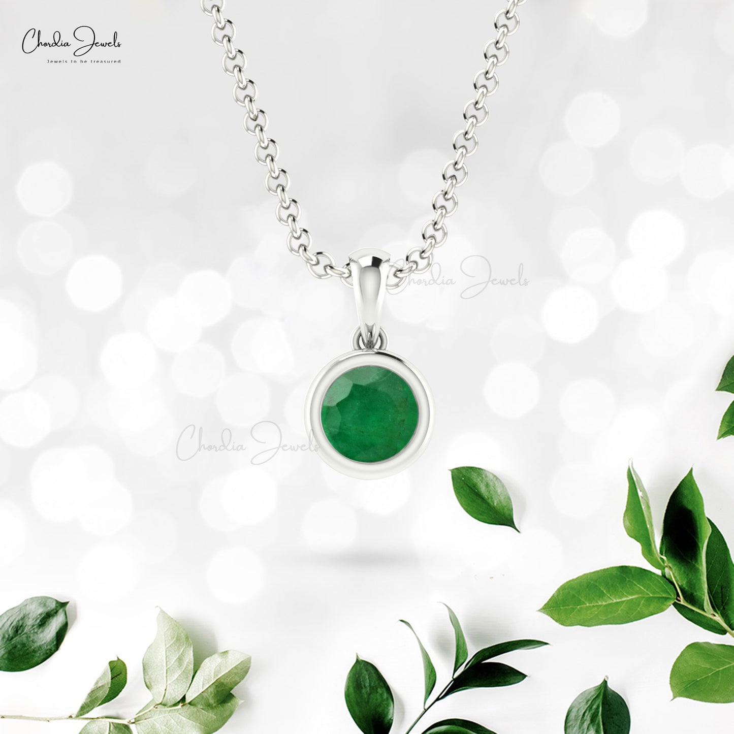Load image into Gallery viewer, Single Stone Pendant With Emerald Gemstone 14k White Gold May Birthstone Solitaire Pendant
