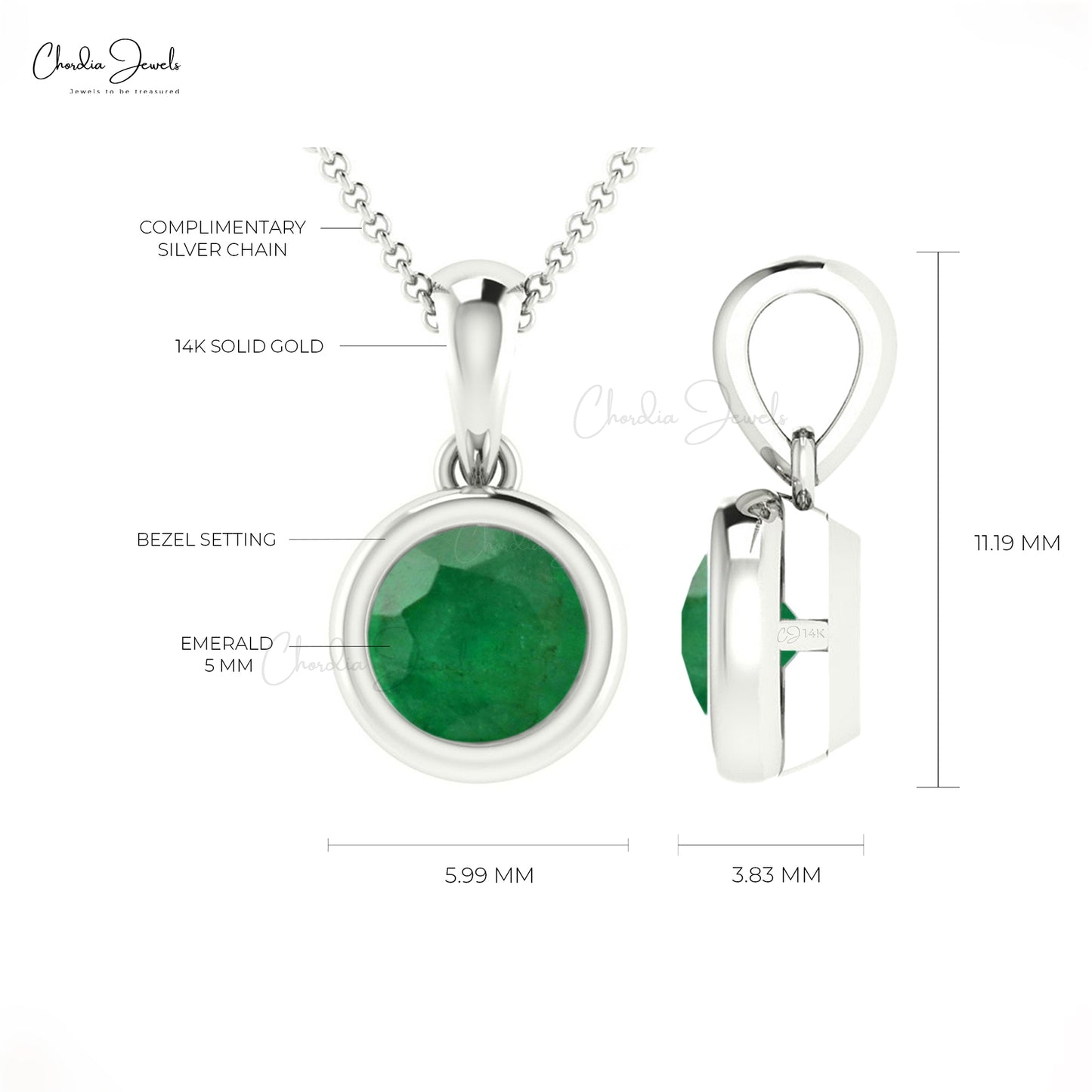 Load image into Gallery viewer, Single Stone Pendant With Emerald Gemstone 14k White Gold May Birthstone Solitaire Pendant
