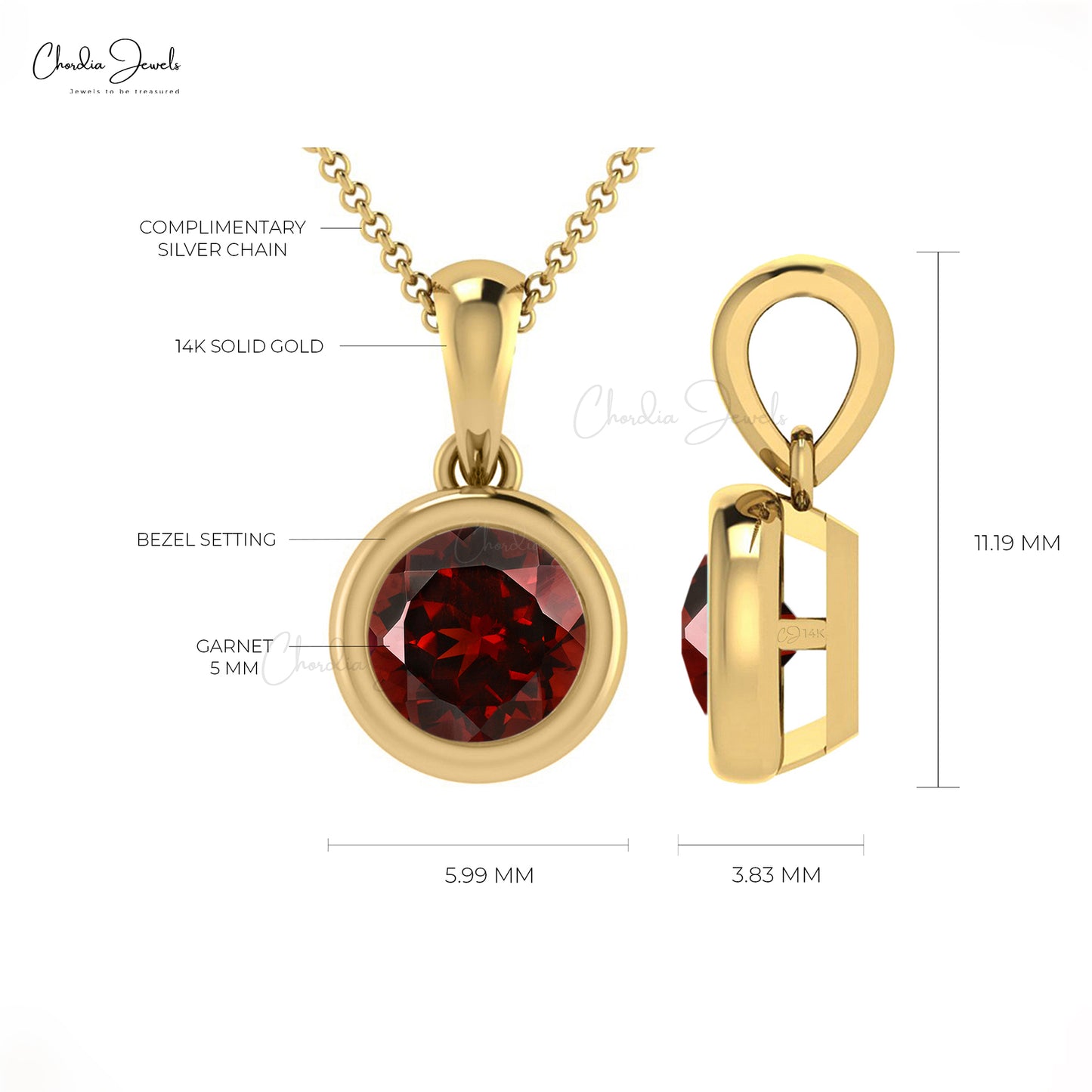 Load image into Gallery viewer, Elegant Garnet Dainty Solitaire Pendant 0.58Ct Round Cut Gemstone Solid 14k Gold Hallmark Jewelry
