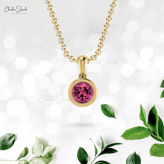 Brilliant Round Cut 5mm Pink Tourmaline Solitaire Pendant 14k Solid Gold Pendant For Birthday Gift