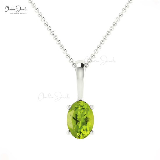 Oval Cut 0.55Ct Genuine Peridot Gemstone Solitaire Pendant 14k Real Gold Hallmark Jewelry