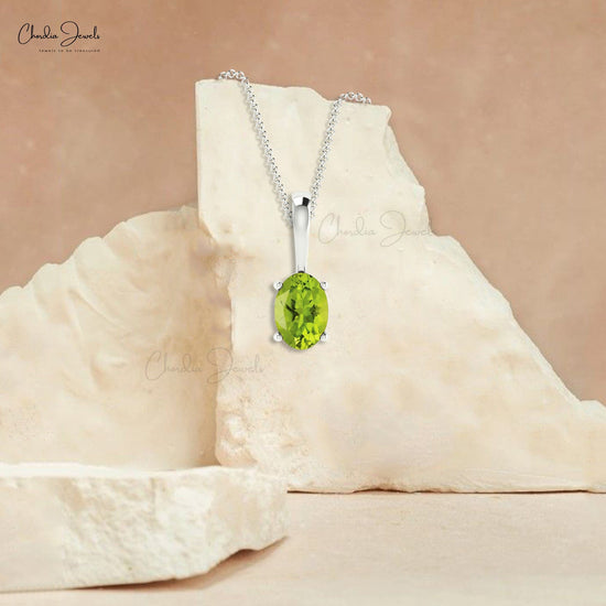 Oval Cut 0.55Ct Genuine Peridot Gemstone Solitaire Pendant 14k Real Gold Hallmark Jewelry