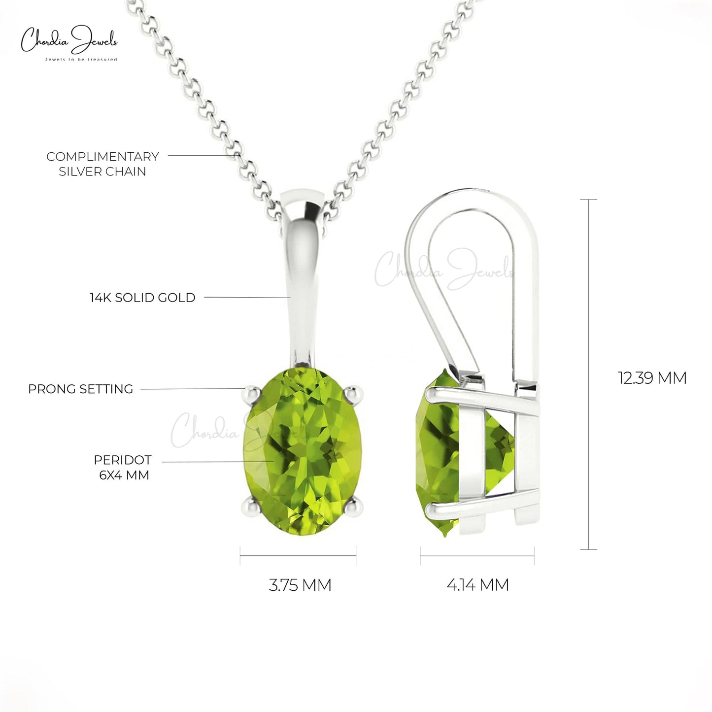 Oval Cut 0.55Ct Genuine Peridot Gemstone Solitaire Pendant 14k Real Gold Hallmark Jewelry