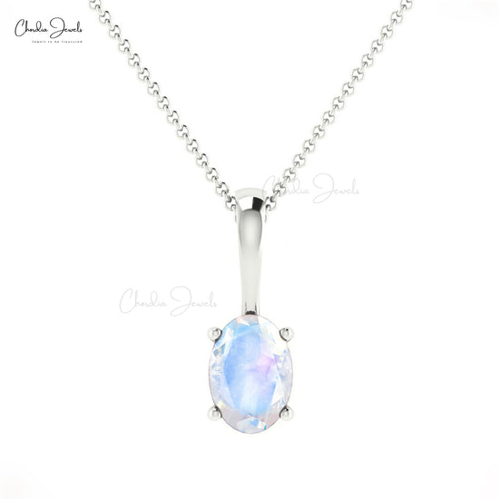 Delicate 0.28Ct Rainbow Moonstone Solitaire Pendant 14k Gold Oval Cut Gemstone Fine Jewelry