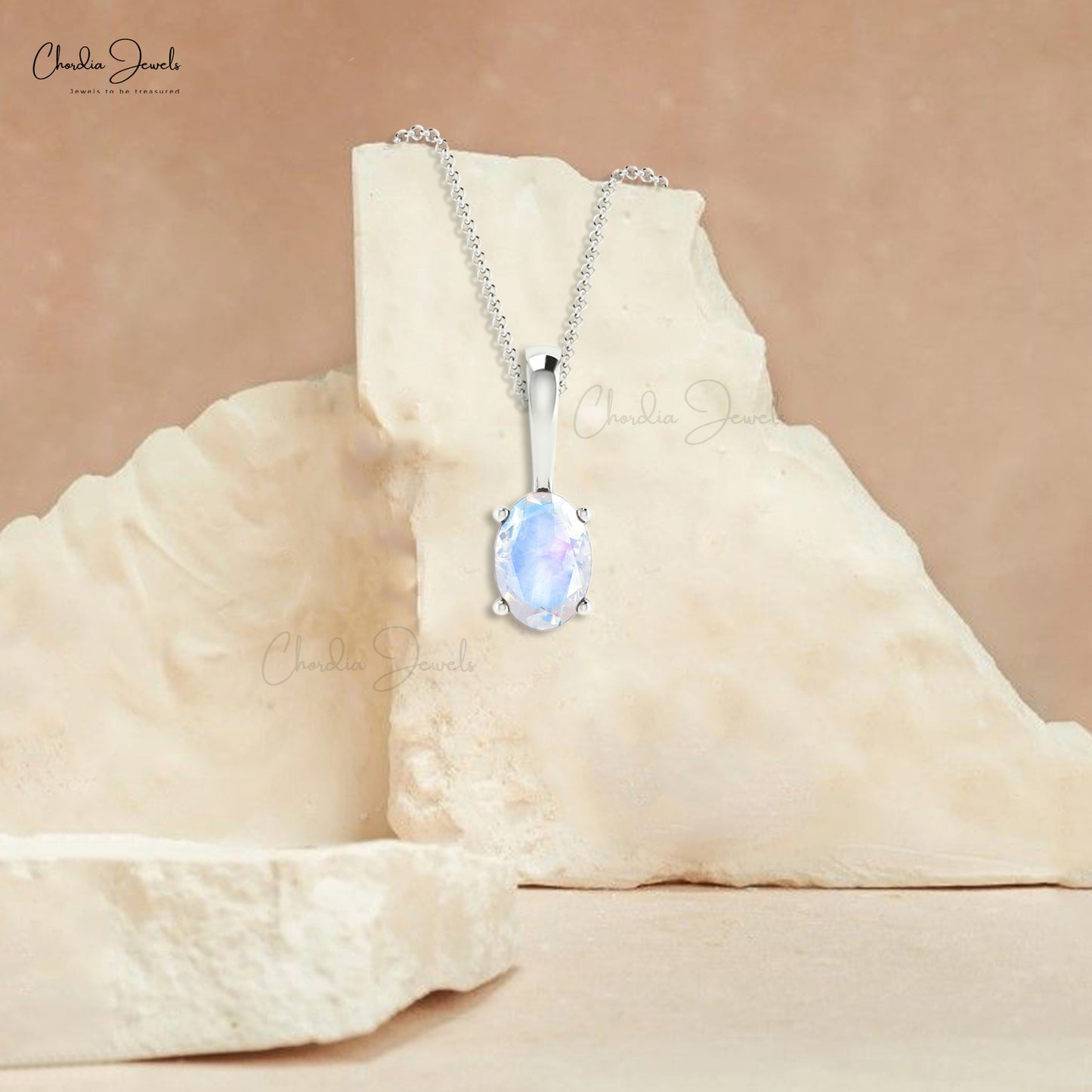 Load image into Gallery viewer, Delicate 0.28Ct Rainbow Moonstone Solitaire Pendant 14k Gold Oval Cut Gemstone Fine Jewelry
