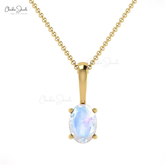 Delicate 0.28Ct Rainbow Moonstone Solitaire Pendant 14k Gold Oval Cut Gemstone Fine Jewelry