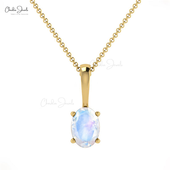 Load image into Gallery viewer, Delicate 0.28Ct Rainbow Moonstone Solitaire Pendant 14k Gold Oval Cut Gemstone Fine Jewelry
