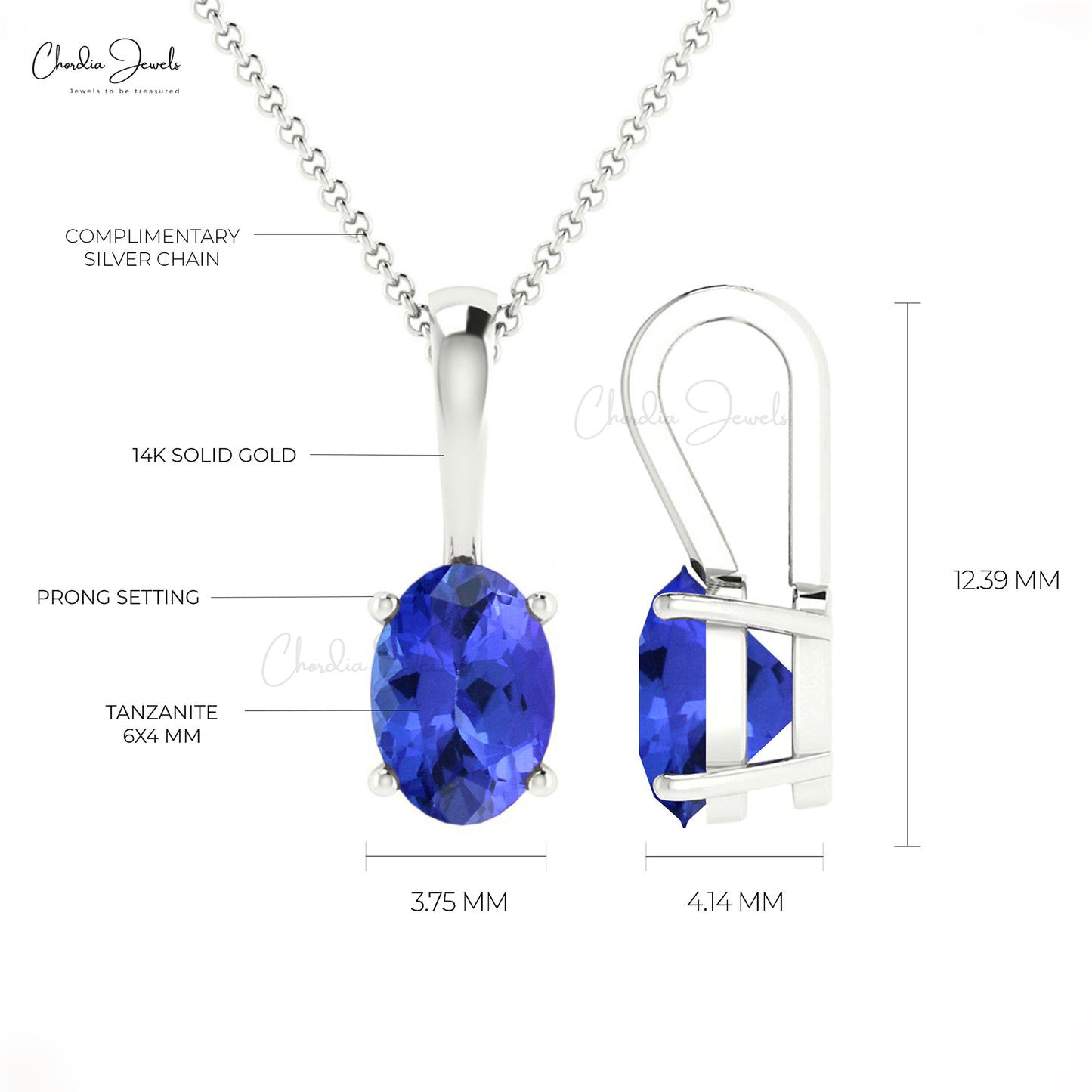 Delicate Tanzanite December Birthstone Pendant 0.54Ct Oval Cut Handmade Pendant 14k Real Gold Hallmarked Fine Jewelry For Her