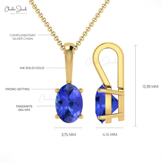 Natural Tanzanite Pendant 0.54Ct Oval Cut Handmade Pendant 14k Real Gold Hallmarked Jewelry Personalized Gift For Her