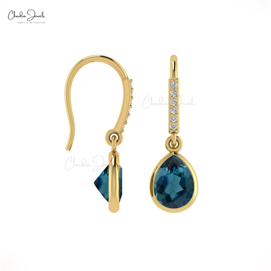 Load image into Gallery viewer, Solid 14k Gold Drop Earrings Genuine London Blue Topaz &amp;amp; Diamond Dangle Earring For Her
