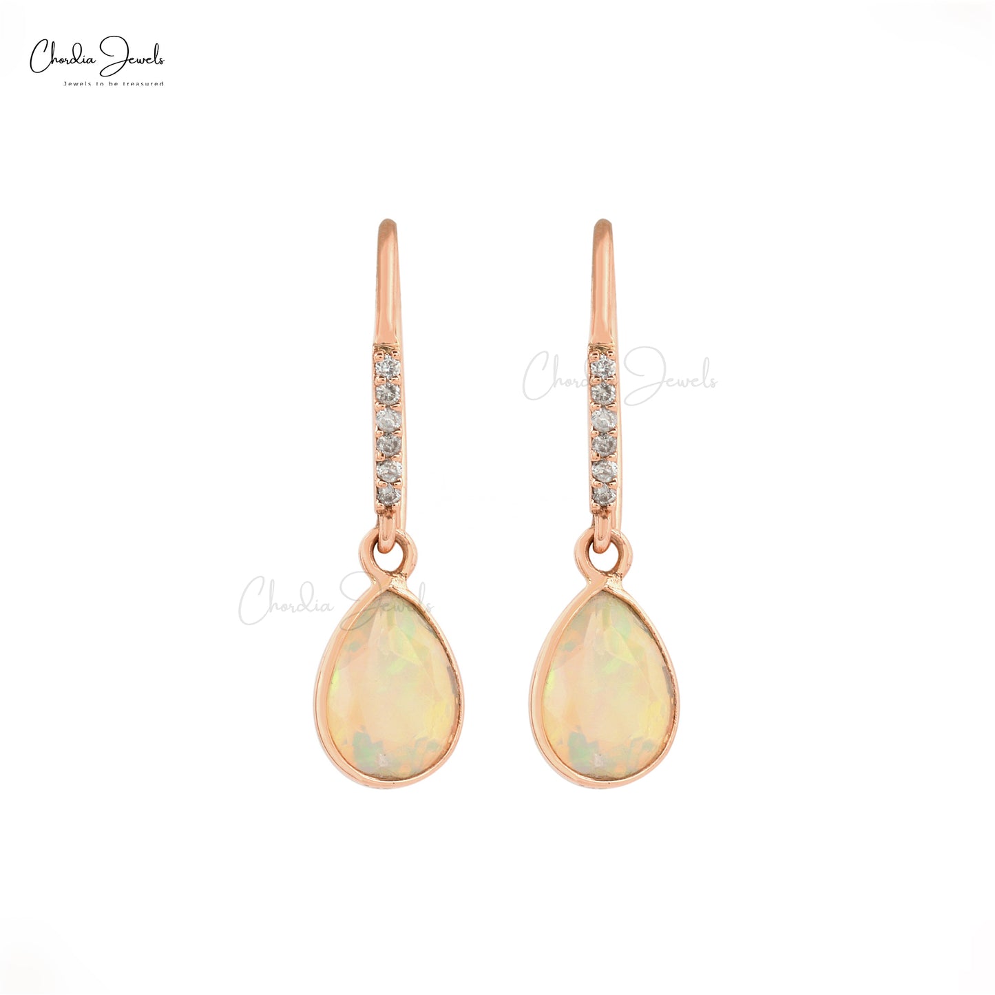 Authentic Opal Gorgeous Earrings 14k Solid Rose Gold Earrings 1mm Round Cut Certified White Diamond Earrings For Women's