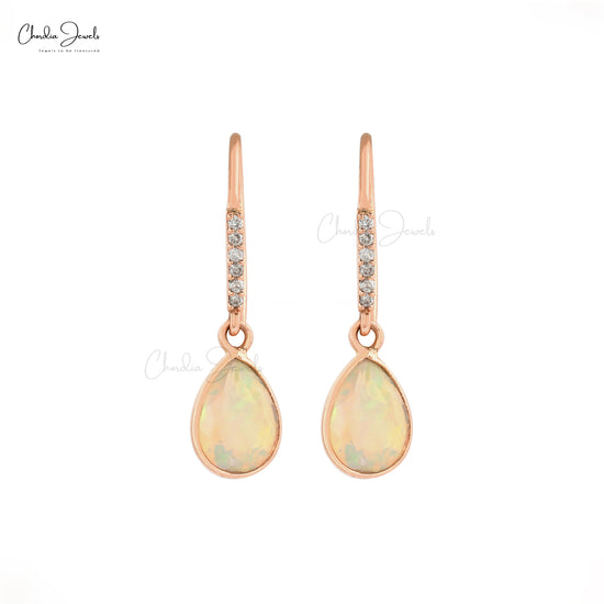 Authentic Opal Gorgeous Earrings 14k Solid Rose Gold Earrings 1mm Round Cut Certified White Diamond Earrings For Women's