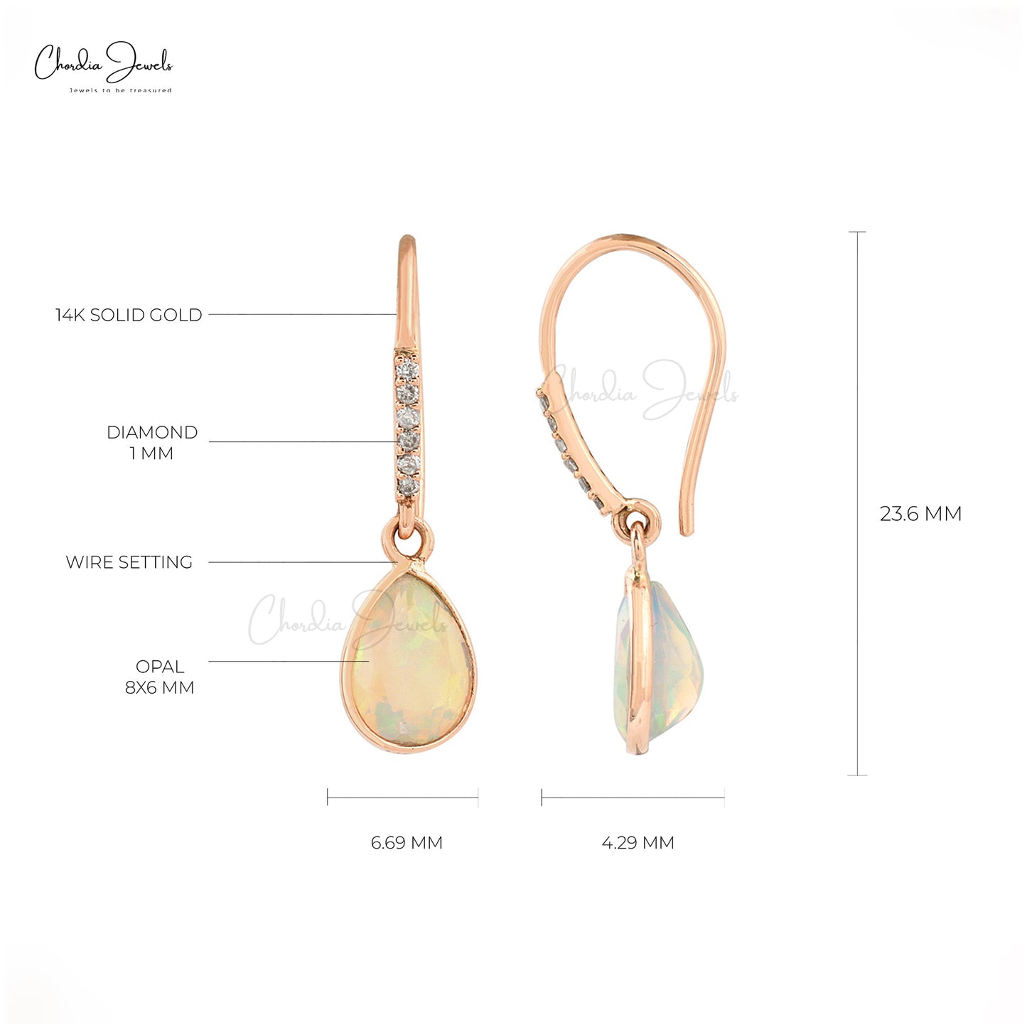 Authentic Opal Gorgeous Earrings 14k Solid Rose Gold Earrings 1mm Round Cut Certified White Diamond Earrings For Women's