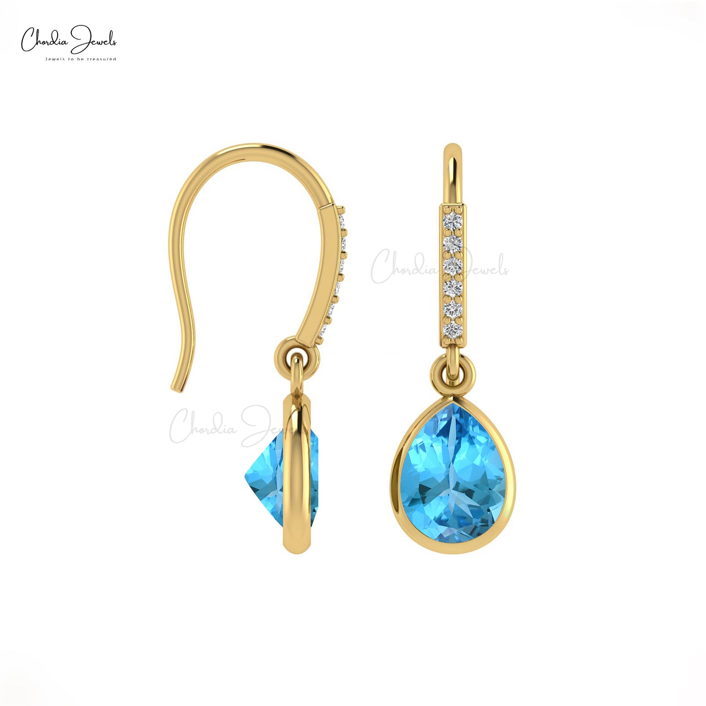 Genuine Diamond Dangle Earrings 14k Solid Gold 1.2ct Swiss Blue Topaz Drop Earring