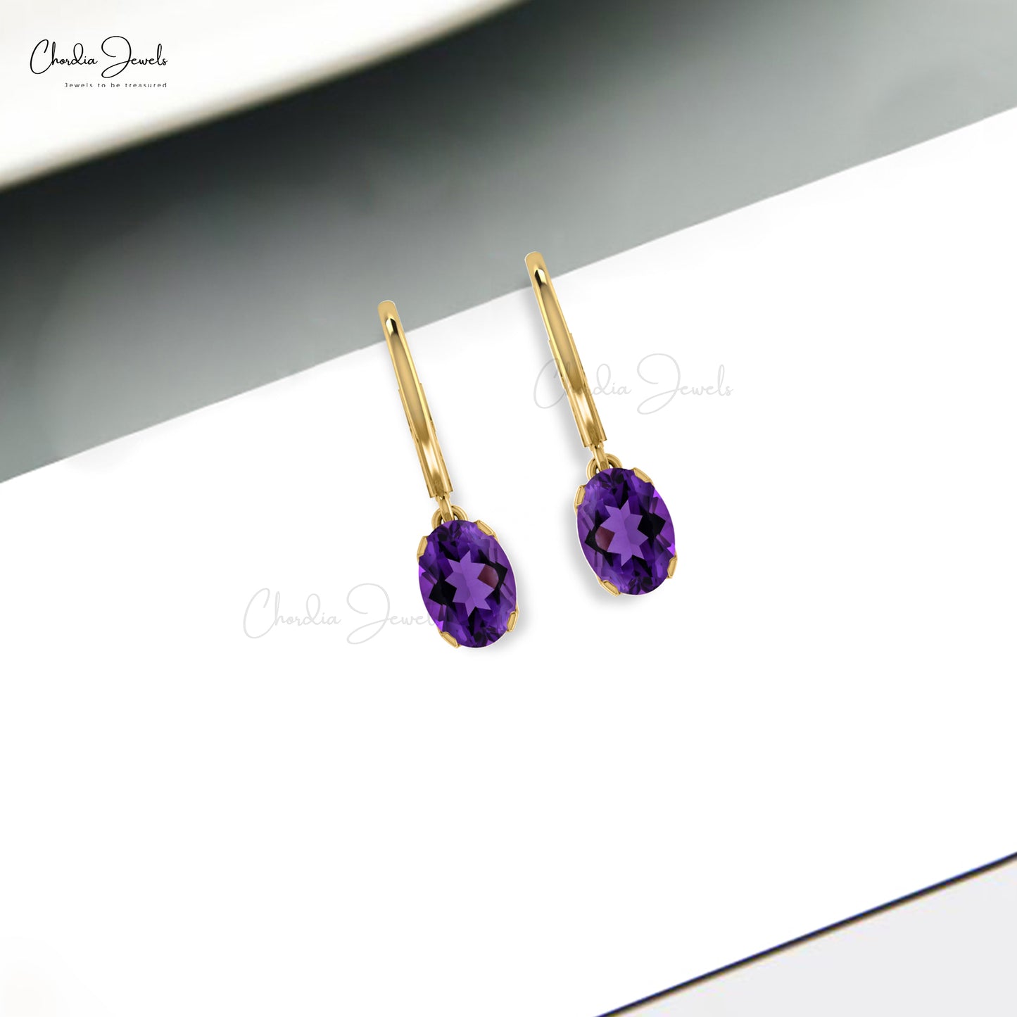 Delicate Amethyst Dangling Earrings 6x4mm Oval Gemstone Minimalist Earrings Genuine 14k Real Gold Lever Back Earrings For Fiance Gift