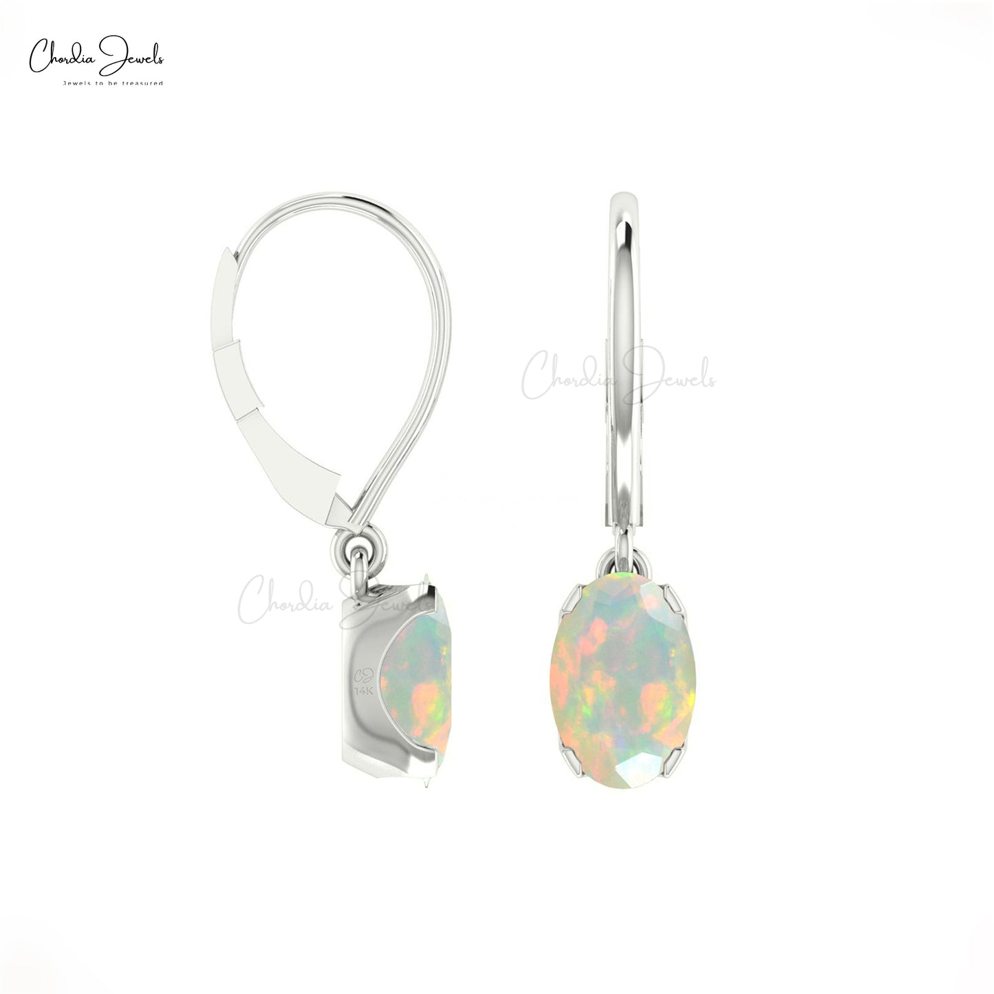 Elegant 14k Real Gold Leverback Earrings Natural 0.56ct Opal Gemstone Dangle Earring