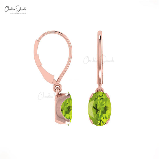 Dainty 1.1ct Peridot Gemstone Dangle Earrings 14k Gold August Birthstone Leverback Earring