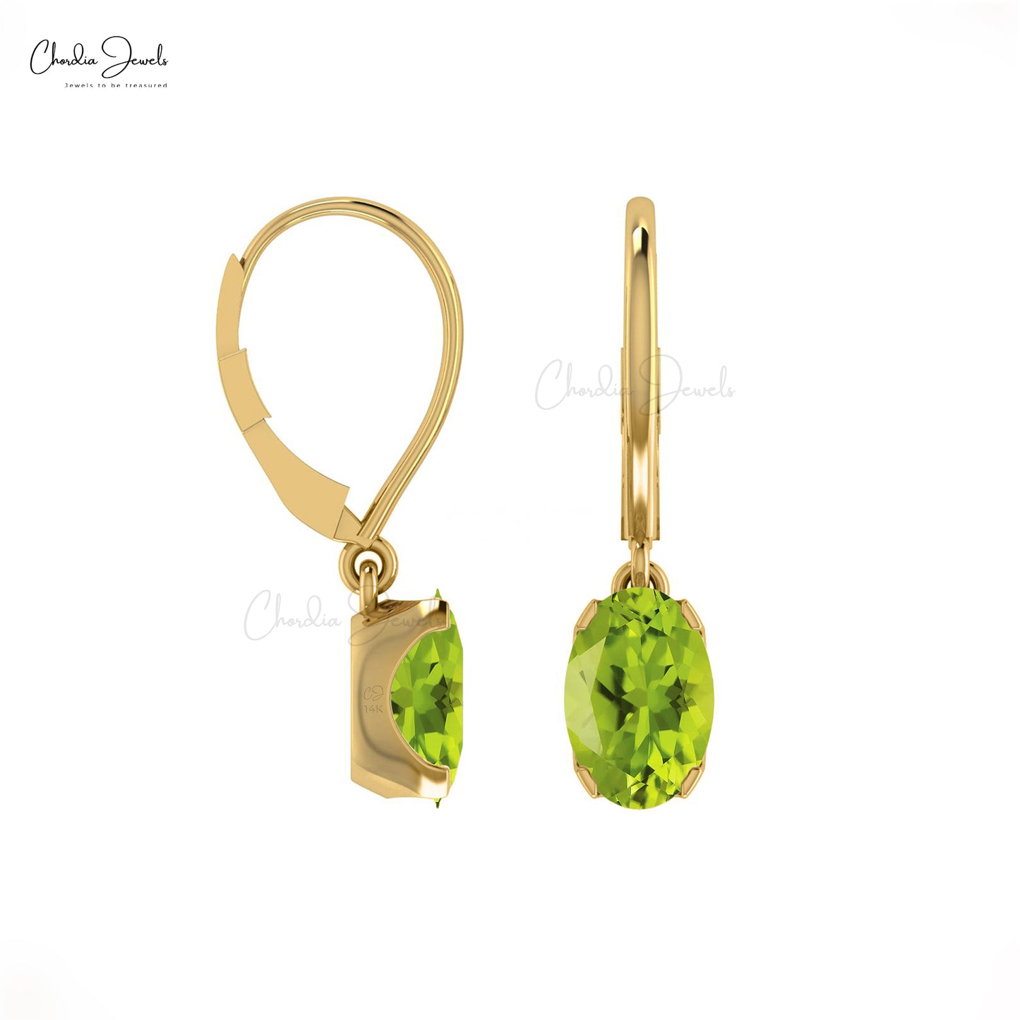 Dainty 1.1ct Peridot Gemstone Dangle Earrings 14k Gold August Birthstone Leverback Earring