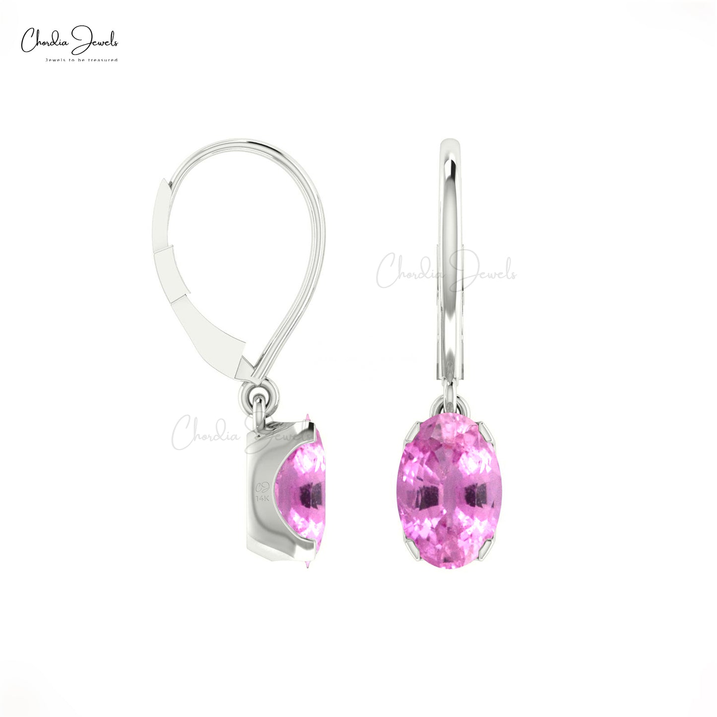 Load image into Gallery viewer, Solid 14k Gold Pink Sapphire Dangle Earrings 1.16ct September Birthstone Light Weight Earring
