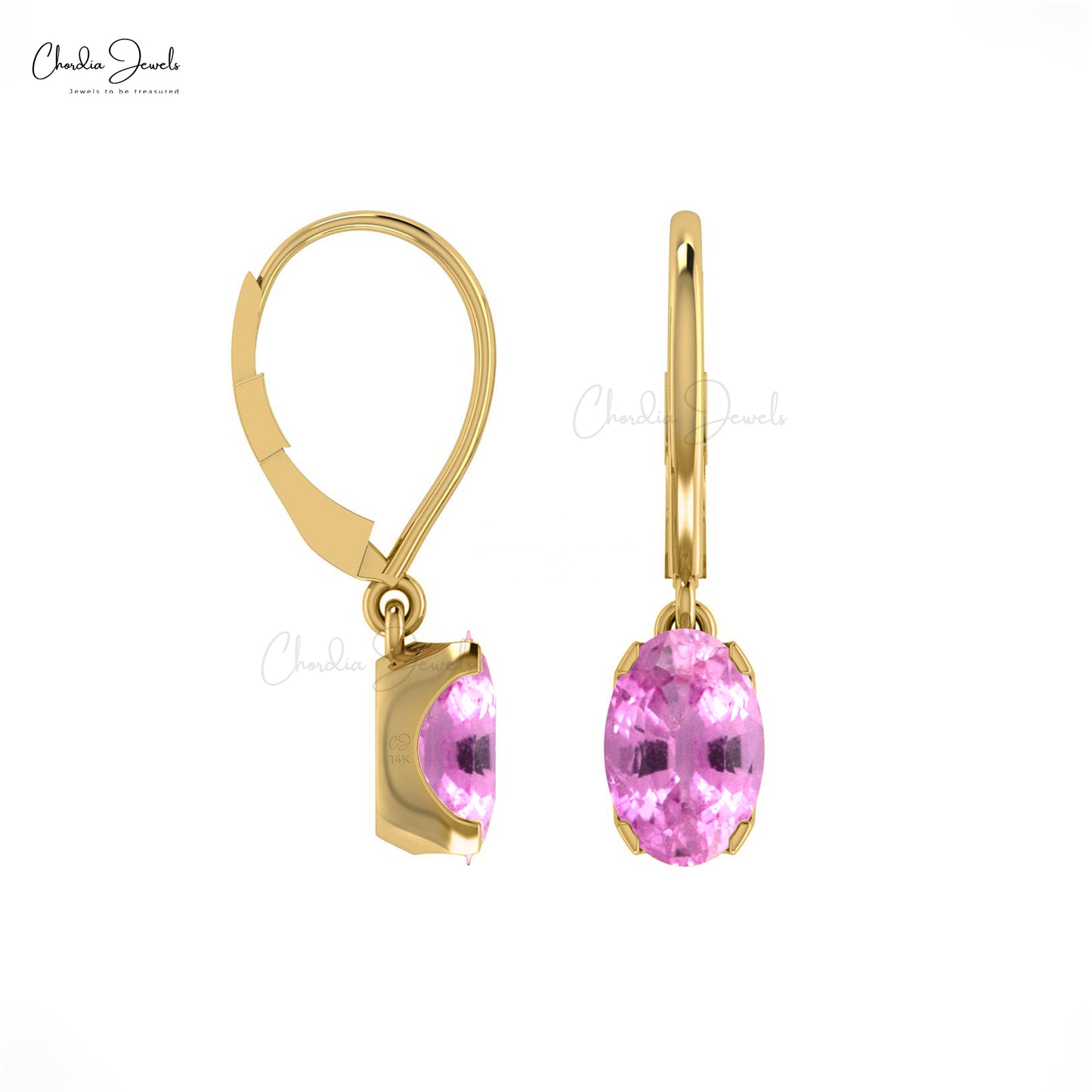 Solid 14k Gold Pink Sapphire Dangle Earrings 1.16ct September Birthstone Light Weight Earring