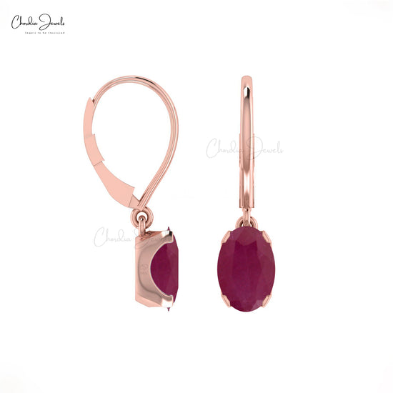 Prong Set Ruby Leverback Dangle Earrings in 14k Solid Gold Natural Gemstone Jewelry Gift