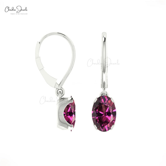 Authentic Rhodolite Garnet Dangle Earrings 14k Solid Gold 1.22ct Birthstone Leverback Earring