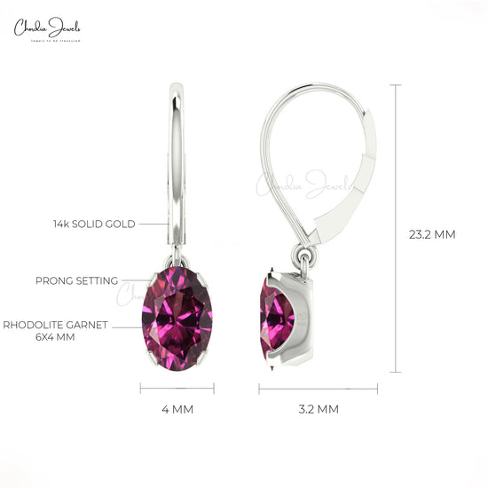 rhodolite garnet leverback earrings