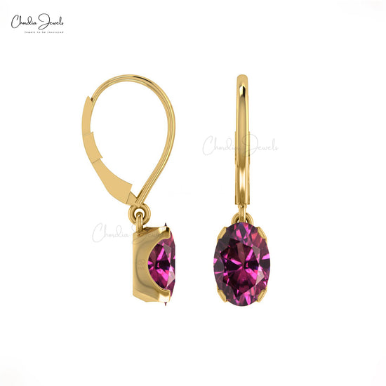 Authentic Rhodolite Garnet Dangle Earrings 14k Solid Gold 1.22ct Birthstone Leverback Earring