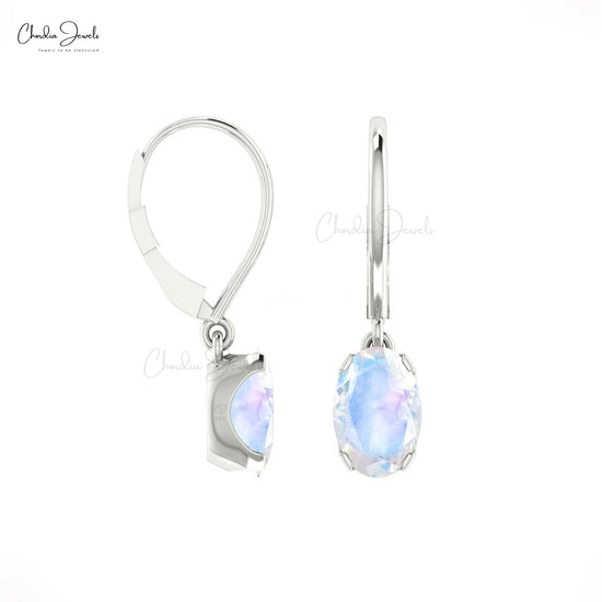 Authentic 0.6 CT Moonstone Lever Back Dangler Earrings In 14k Real Gold Hallmark Jewelry