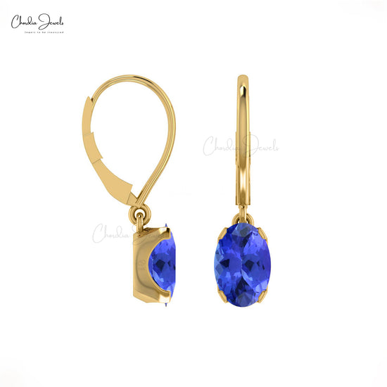 Genuine Tanzanite Dangle Earrings 14k Real Gold December Birthstone Jewelry 6x4mm Oval Cut Gemstone Lever Back Earrings For Her