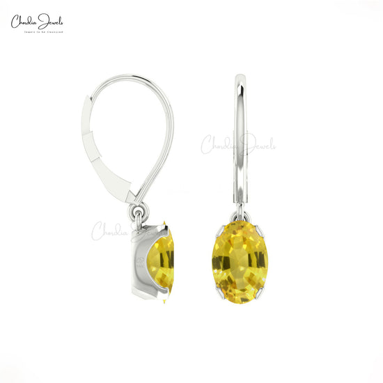 Load image into Gallery viewer, Natural 6x4mm Yellow Sapphire Dangle Earrings 14k Solid Gold Handmade Earrings For Wife
