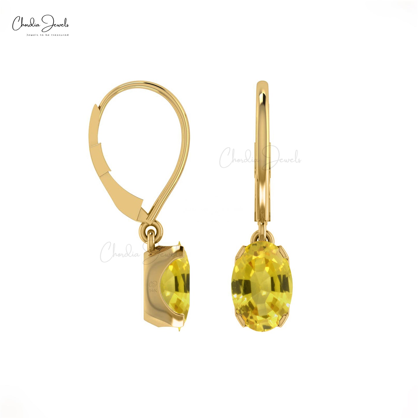 Natural 6x4mm Yellow Sapphire Dangle Earrings 14k Solid Gold Handmade Earrings For Wife