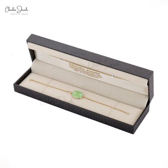 Luxury chain bracelet featuring natural Prehnite and diamonds.