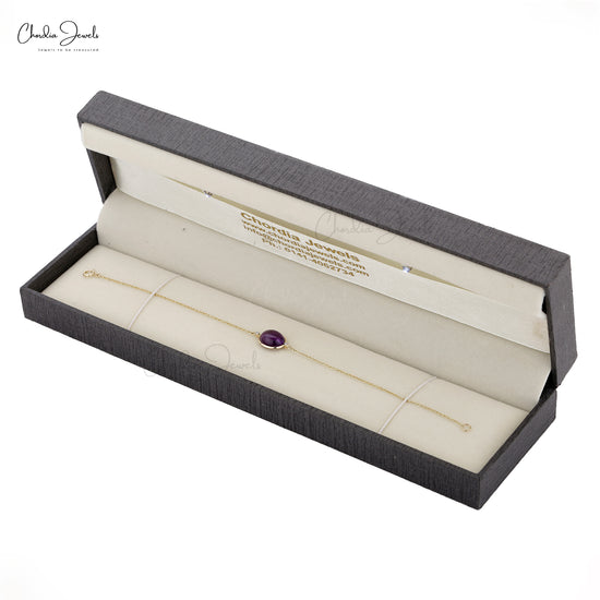 Amethyst Gemstone Set in Solid Gold Bracelet