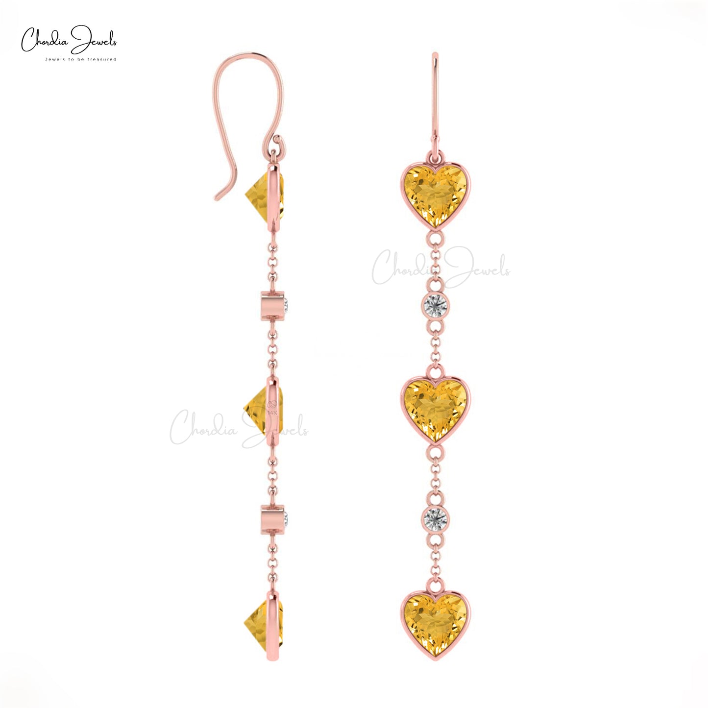 Citrine & Diamond Dangling Earrings