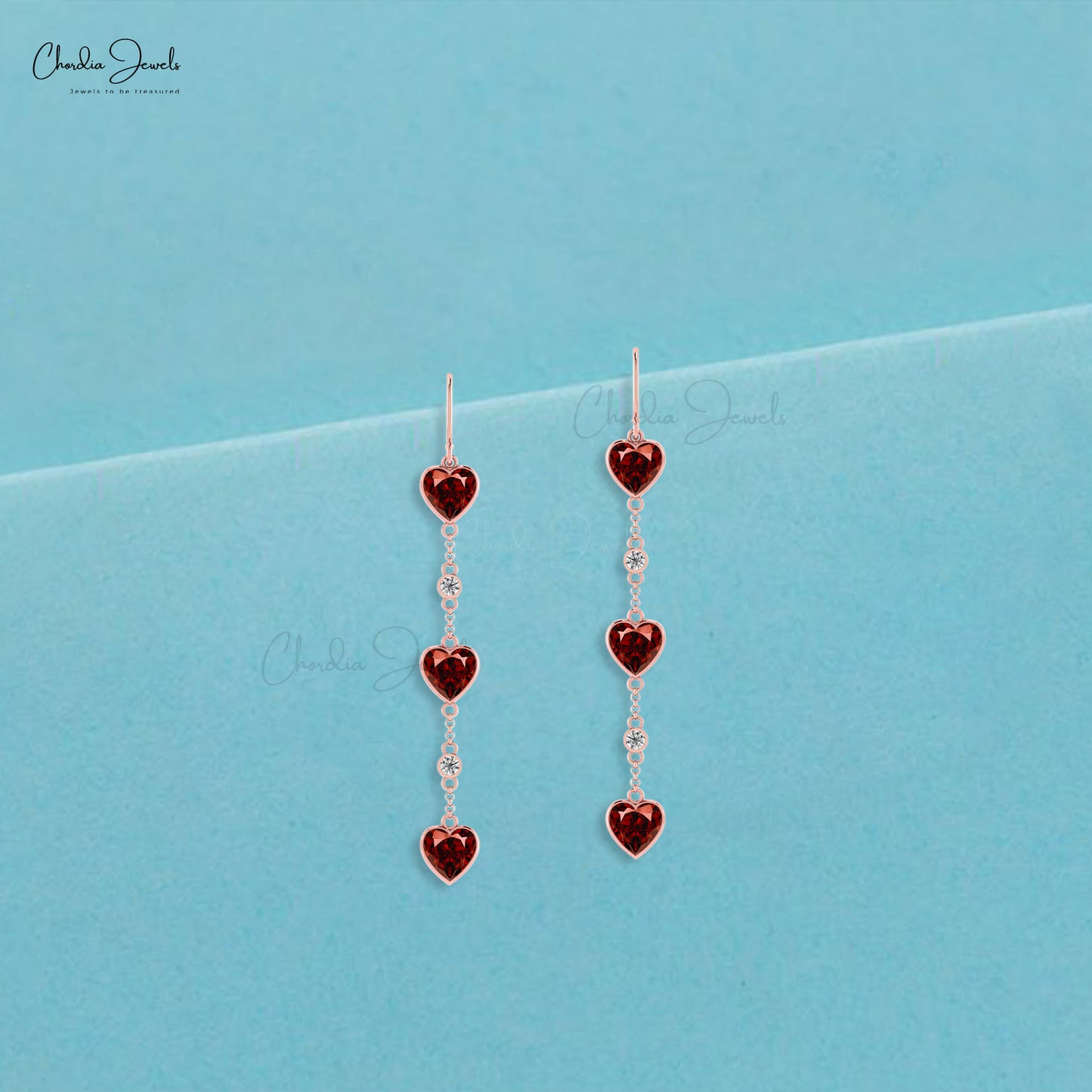 Genuine Garnet Dangle Chain Earrings 14k Solid Gold 5.7Ct Heart Cut Modern Jewelry