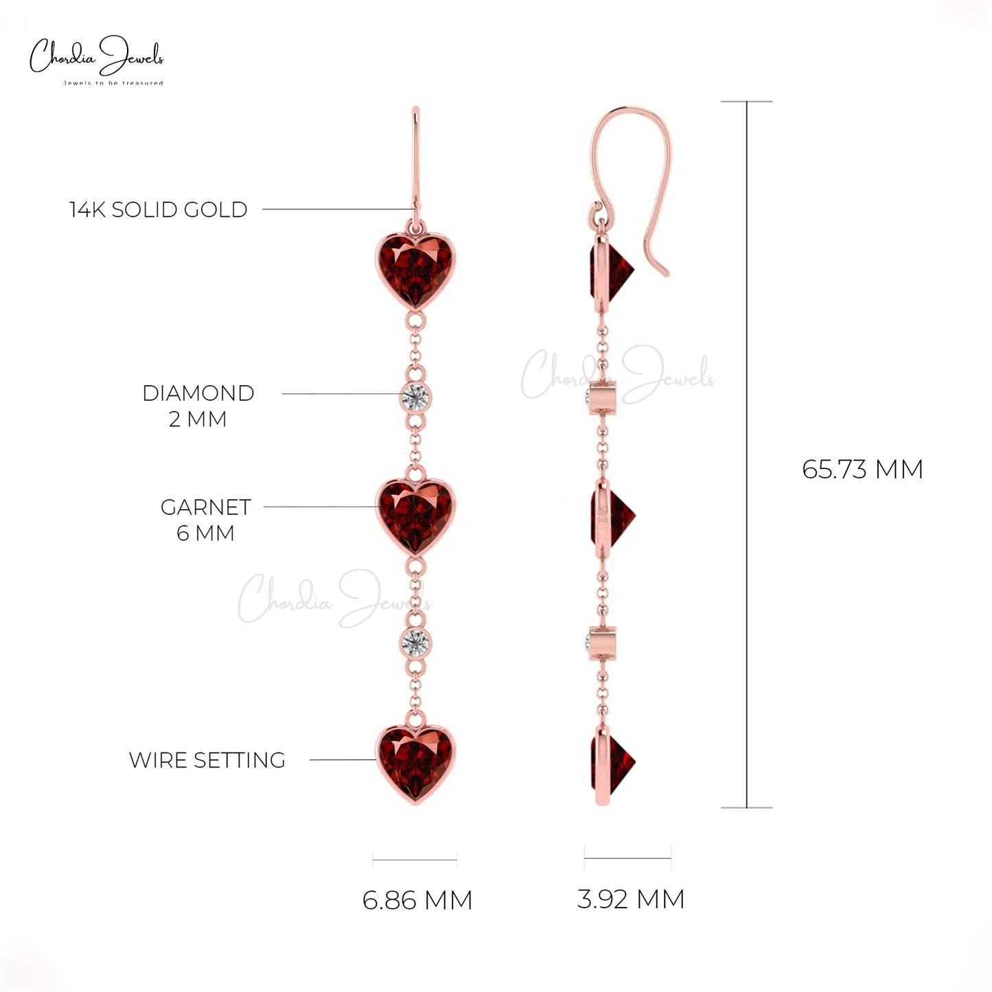 Load image into Gallery viewer, Genuine Garnet Dangle Chain Earrings 14k Solid Gold 5.7Ct Heart Cut Modern Jewelry
