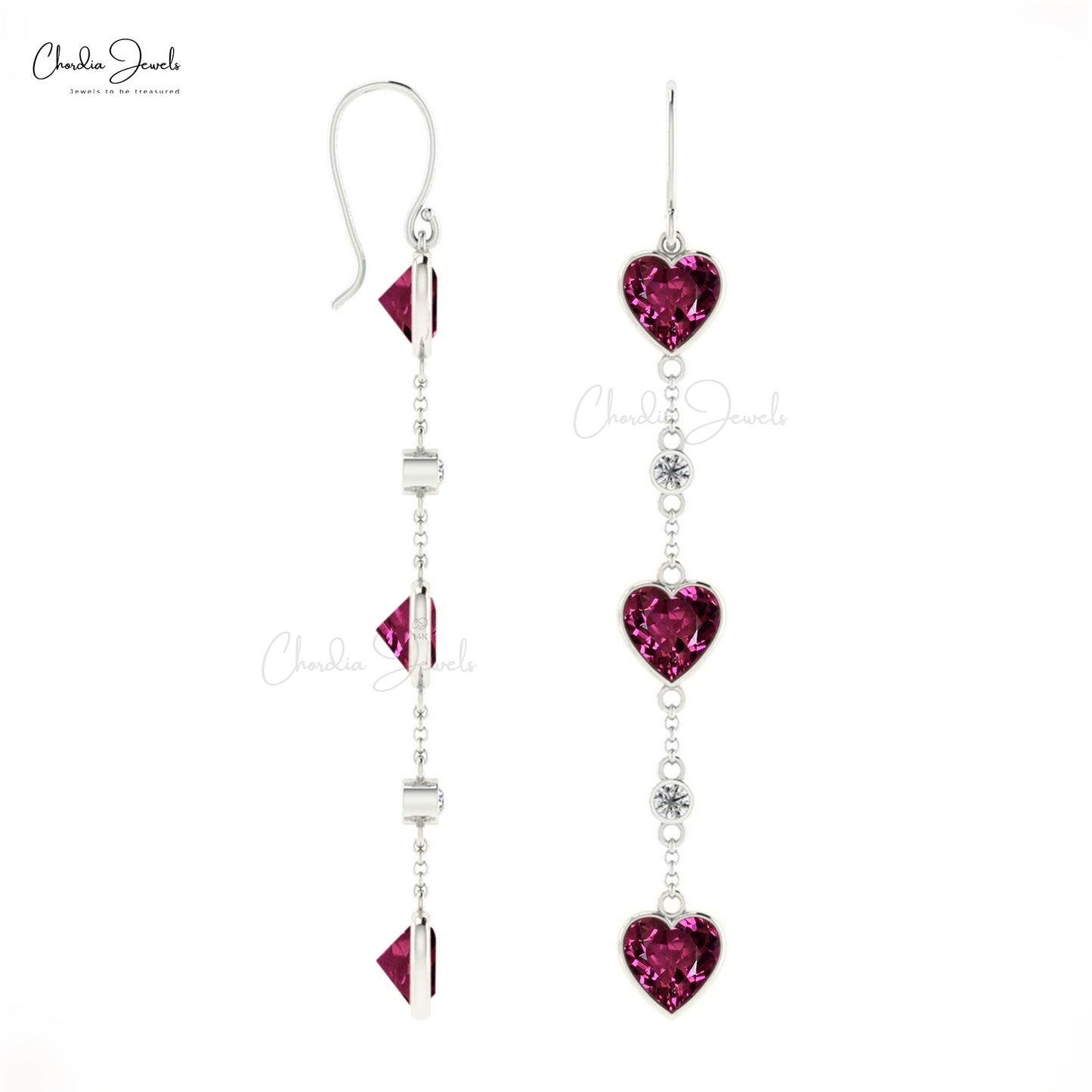 heart shaped Rhodolite Garnet Earring