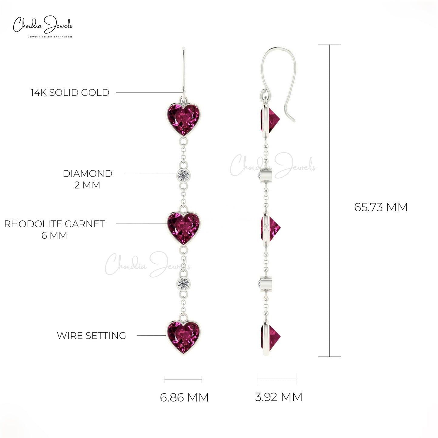 Heart Shape Gemstone Drop Dangle Earrings 