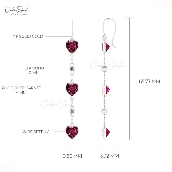 Heart Shape Gemstone Drop Dangle Earrings 