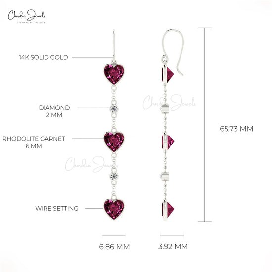 rhodolite garnet heart earrings