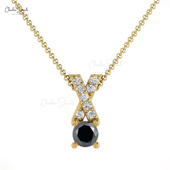 Stunning AAA Black diamond Criss Cross Pendant in 14K Gold with White Diamond's 5mm Round Cut Handmade Gemstone Pendant For April Birthstone