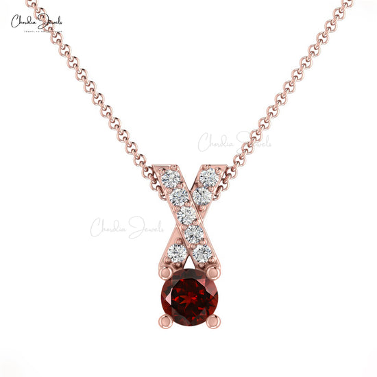 Load image into Gallery viewer, AAA Quality Garnet Criss Cross Pendant in 14K Gold
