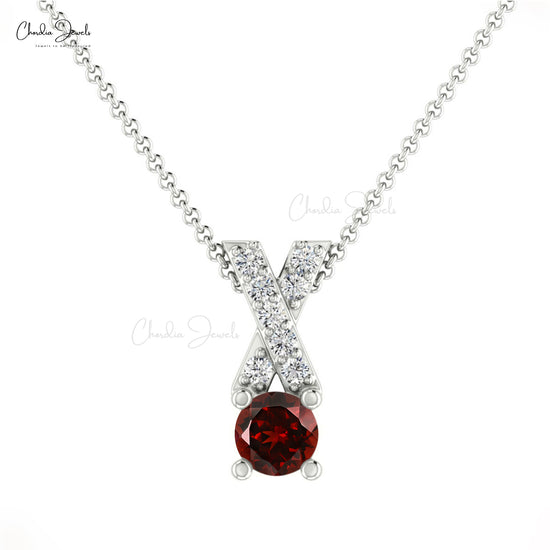 AAA Quality Garnet Criss Cross Pendant in 14K Gold