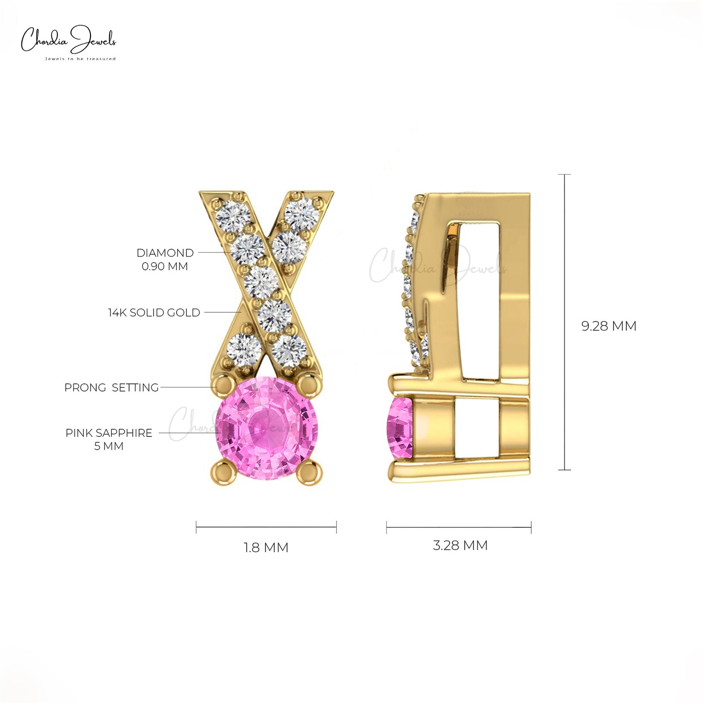 AAA Quality September Birthstone Pink Sapphire Handmade Pendant 14k Solid Gold Diamond Criss Cross Pendant 5mm Round Cut Gemstone Pendant For Birthday Gift