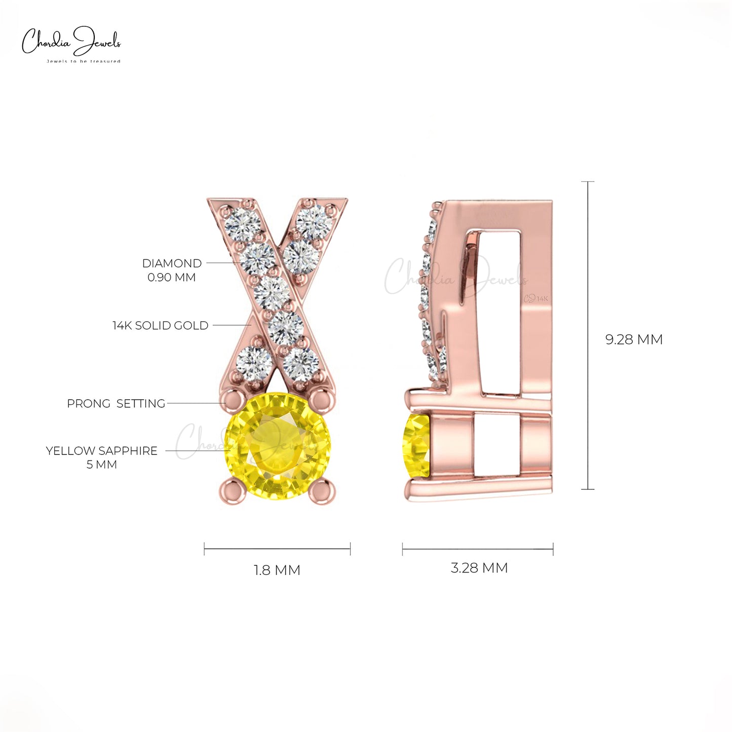 Stunning Yellow Sapphire Pendant In 14k Solid Gold With White Diamond Criss Cross Pendant 5mm Round Cut Handmade Gemstone Pendant For Women's