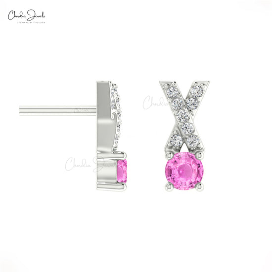 Round Pink Sapphire Gemstone Studs