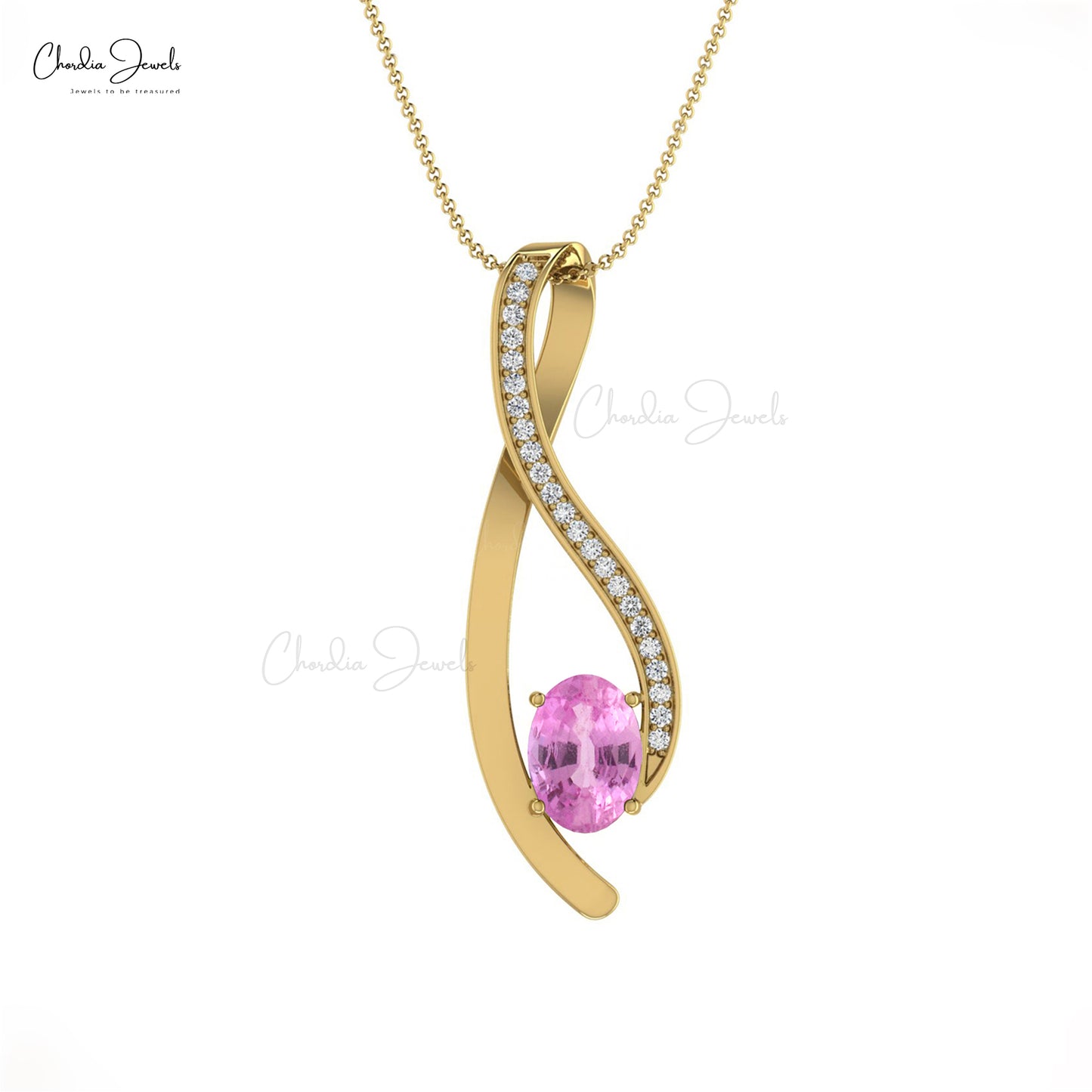 Load image into Gallery viewer, Authentic 6x4mm Pink Sapphire Curve Pendant 14k Solid Gold Overlay Pendant For Women
