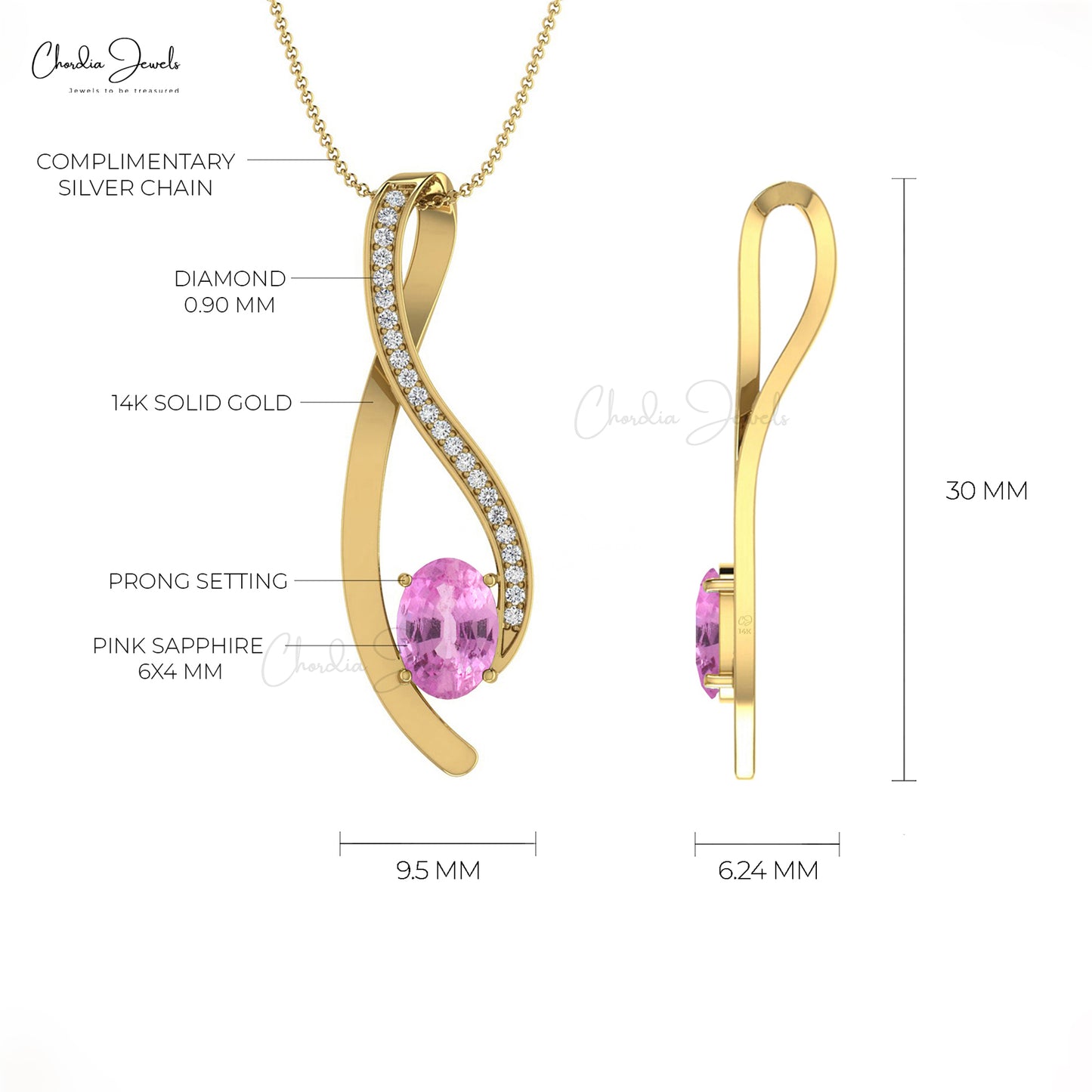 14k gold pink sapphire pendant